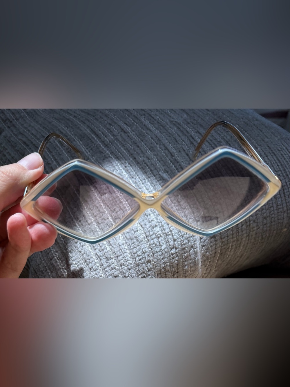 Retro Geometric Women's Sunglasses - Cream Blue Frame
